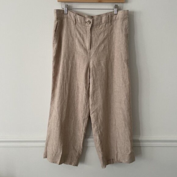 J. Jill Pants - J Jill Love Linen Wide Leg Crop Pants Tan M Petite Boho Lagenlook Resort Beach